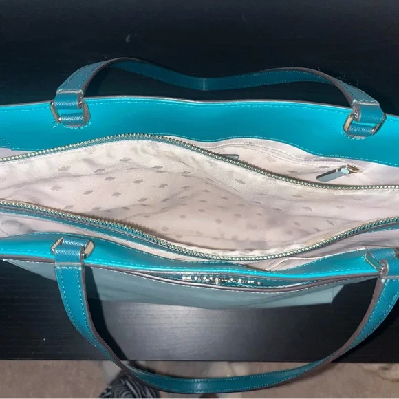 kate spade Two-Tone Light and Dark Teal Leather Tote - Picture 3 of 9